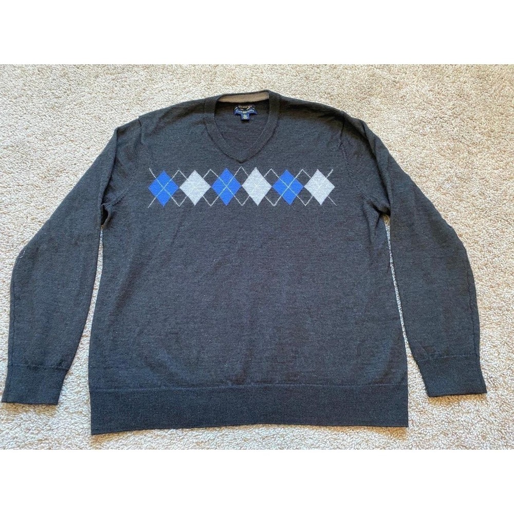 Club Room Sweater V Neck Preppy Men Large Italian Soft Wool Spun Yarn SKU19